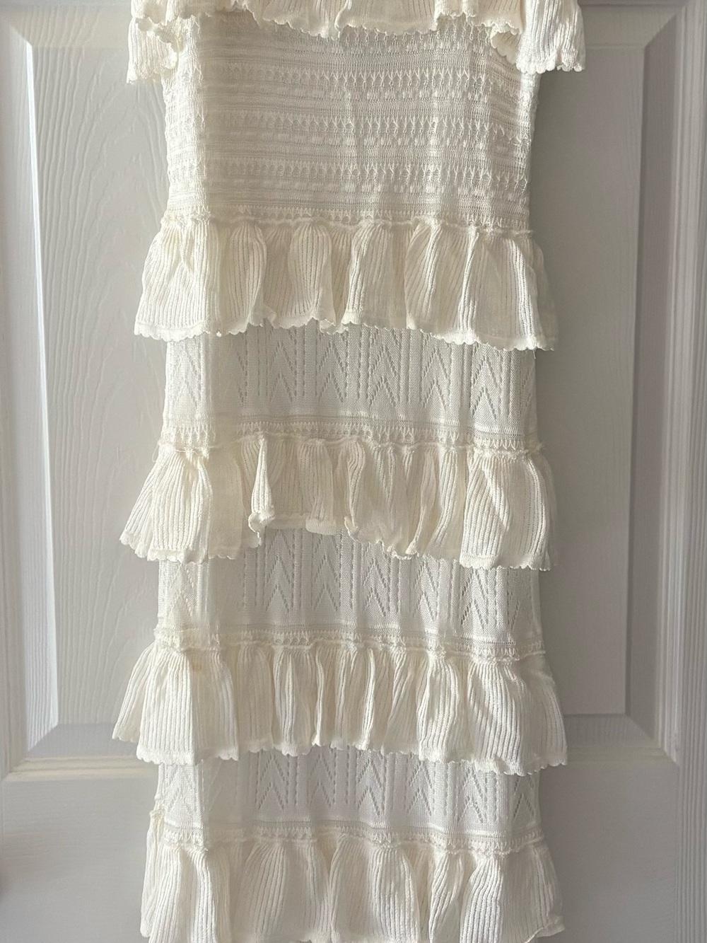Marble Tiered Ruffle Knit Dress in Ivory - Picture 3 of 5